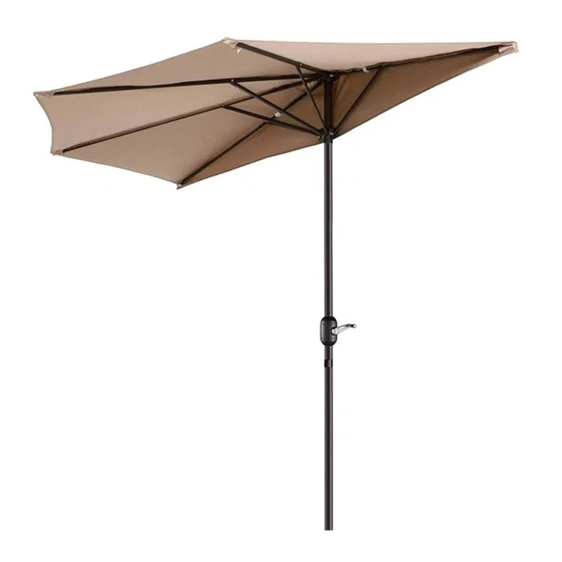 Half garden umbrella with metal frame and crank in sand color 3m.