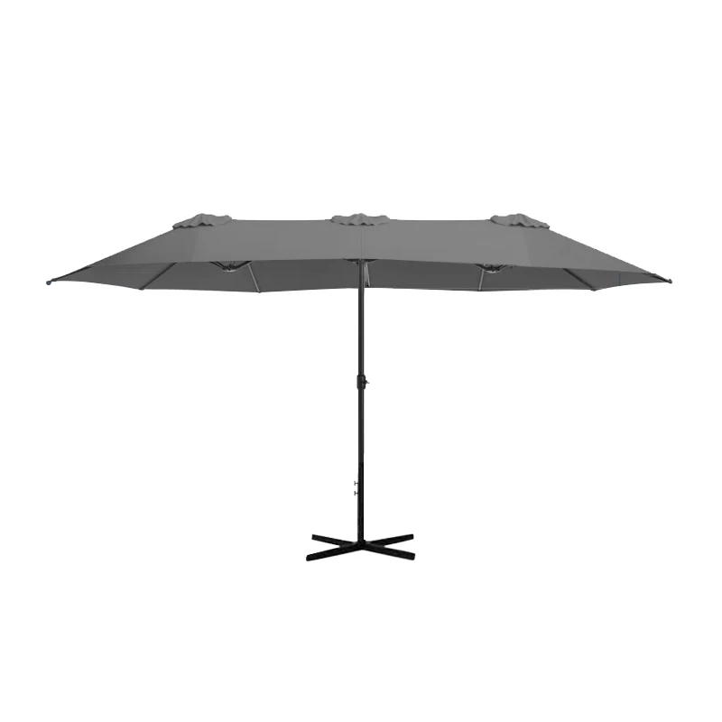 Double garden umbrella with metal frame and crank in grey color 4.60x2.70m.