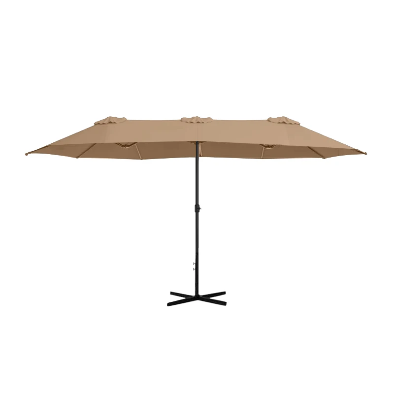 Double garden umbrella with metal frame and crank in sand color 4.60x2.70m.