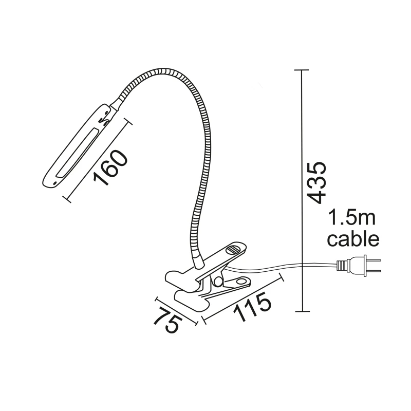 Desk lamp with LED clip 5W color black 16x11.5x43.5cm.