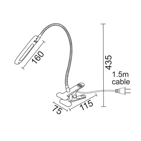 Desk lamp with LED clip 5W color white 16x11.5x43.5cm.
