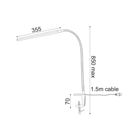 LED touch desk lamp with clamp 5W metal color silver 35.5x85cm.