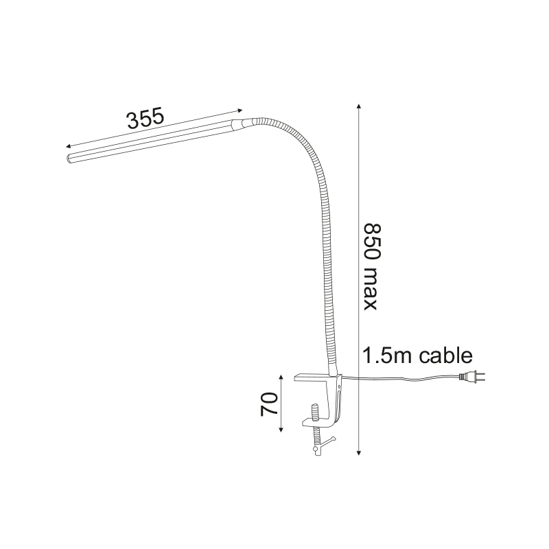 LED touch desk lamp with clamp 5W metal color silver 35.5x85cm.