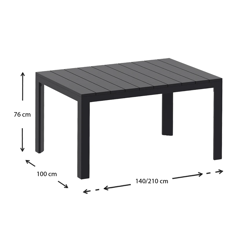 ATLANTIC BLACK 100X140/210Χ76εκ. ΕΠΕΚΤ.ΤΡΑΠΕΖΙ ΠΟΛ/ΝΙΟΥ