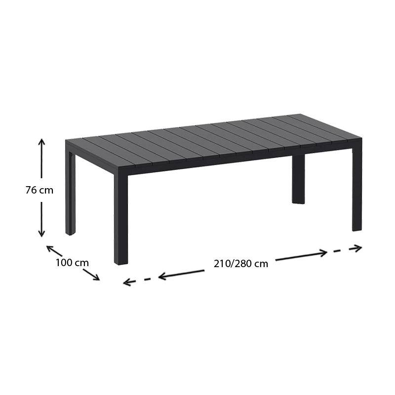 ATLANTIC BLACK 100X210/280Χ76εκ. ΕΠΕΚΤ.ΤΡΑΠΕΖΙ ΠΟΛ/ΝΙΟΥ