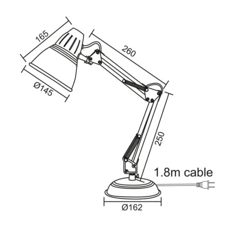 Desk lamp E27 metal color black 16.2x14.5x50cm.
