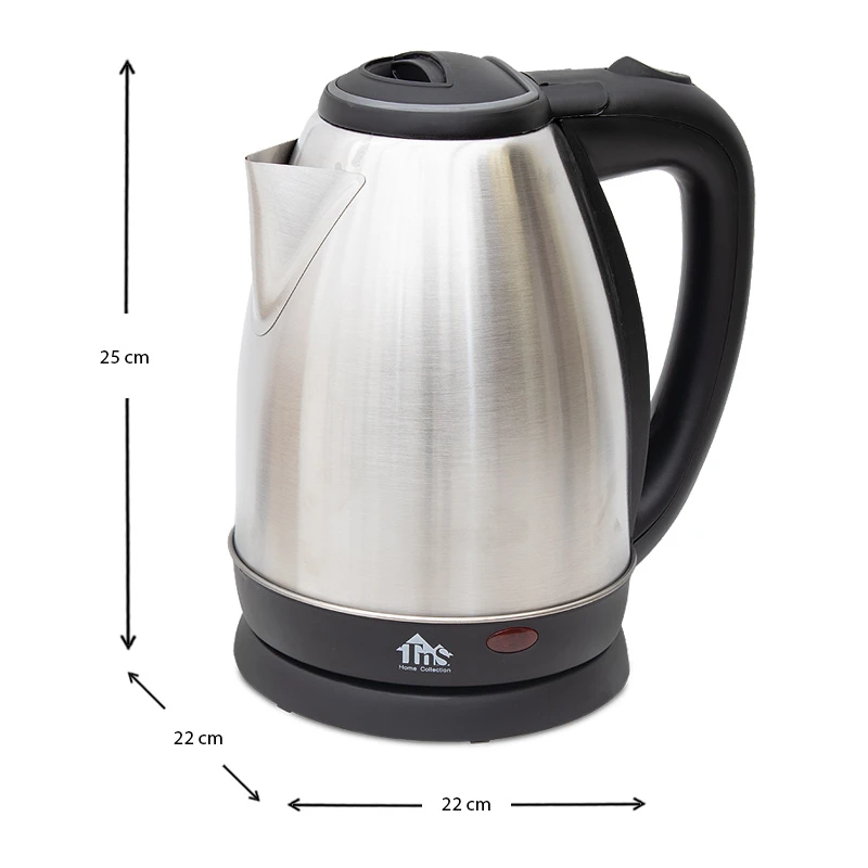 Stainless steel electric kettle of 1,8 capacity and 2000W in silver color 22x22x25cm.
