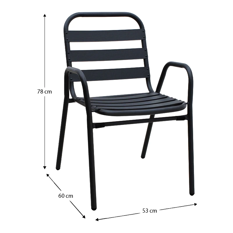 Metal - aluminum stackable garden armchair, black color, 53x60x78cm.