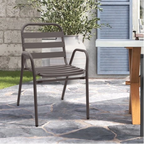 Metal - aluminum stackable garden armchair, brown color, 53x60x78cm.