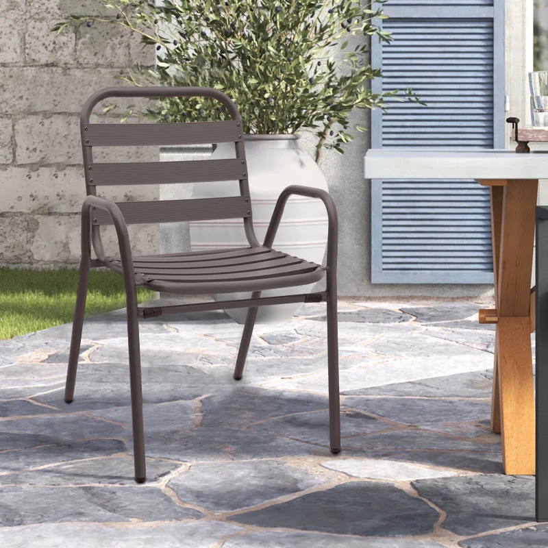 Metal - aluminum stackable garden armchair, brown color, 53x60x78cm.