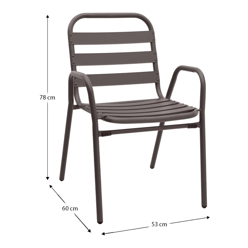 Metal - aluminum stackable garden armchair, brown color, 53x60x78cm.