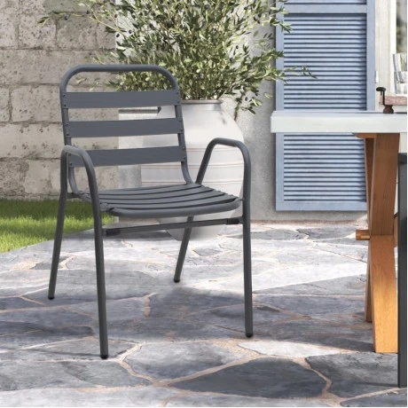 Metal - aluminum stackable garden armchair, grey color, 53x60x78cm.