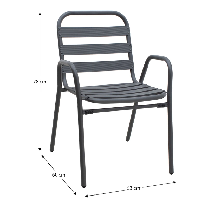 Metal - aluminum stackable garden armchair, grey color, 53x60x78cm.