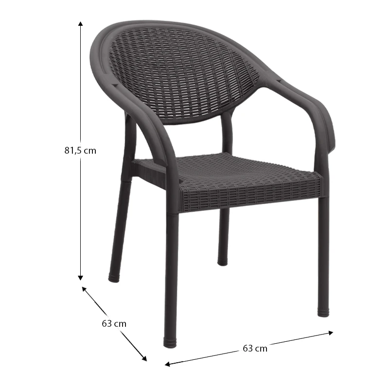 Polypropylene armchair with rattan in brown color 63x63x81,5cm.