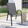 Metal garden armchair with textline color grey metal - black grey textline 53x75x88cm.