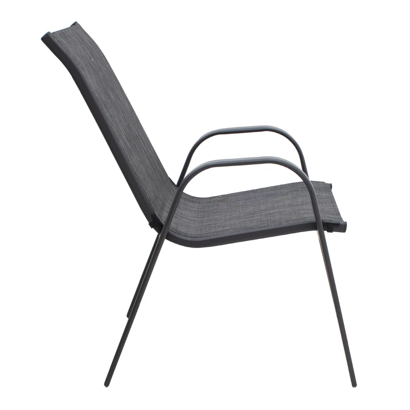 Metal garden armchair with textline color grey metal - black grey textline 53x75x88cm.