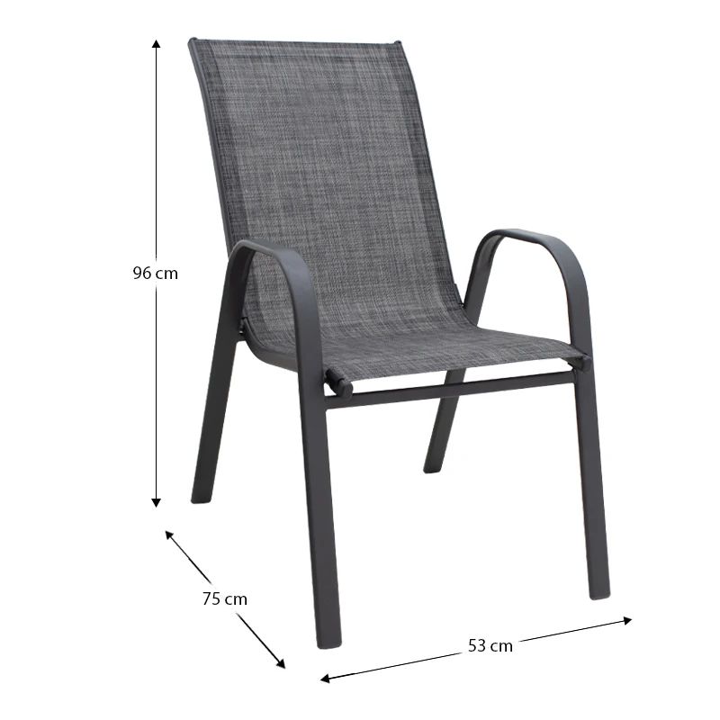 Metal garden armchair with textline color grey metal - black grey textline 53x75x88cm.