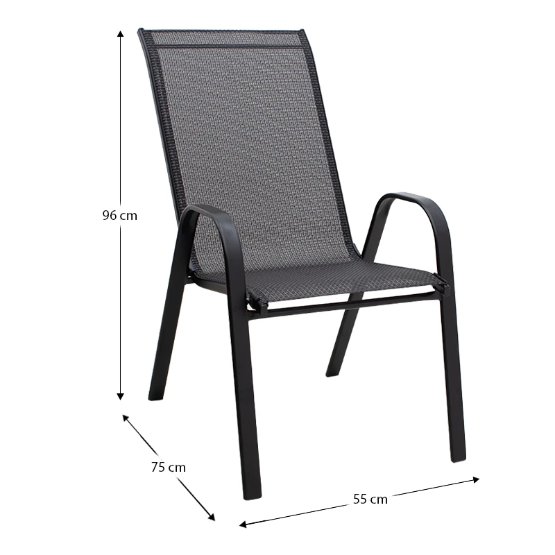Metal garden armchair with textline upholstery color black brown 56x68x93cm.