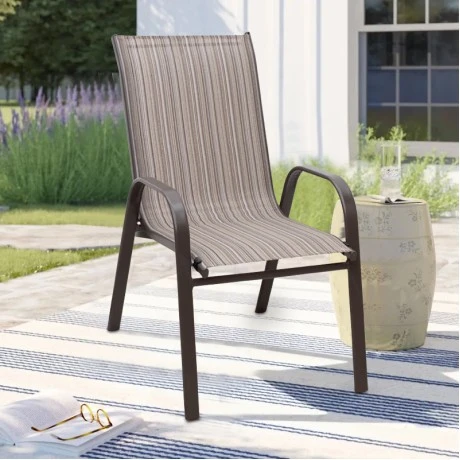 Metal garden armchair in brown color with waterproof textline fabric in brown - beige color 56x68x93cm