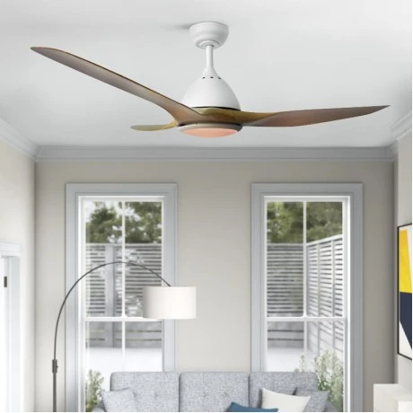 Ceiling fan FANKVN30G with remote control and Dimmable Led - DC40W - ABS white color 3 blades 130cm.