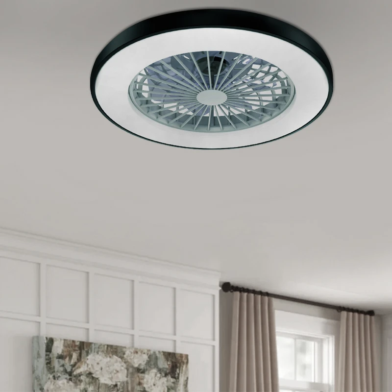 Ceiling fan - Ceiling light FANOKBL10G with remote control and Dimmable Led - DC22W - ABS color black Ø50cm.