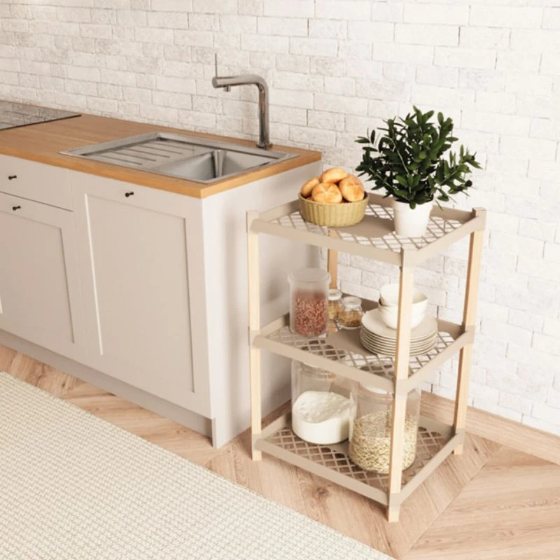 Floor shelf wooden - plastic color natural - beige 45x38x79cm.