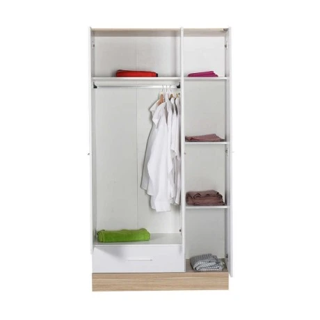 Base Megapap three-door wardrobe in white - sonoma color 103x52x198cm.