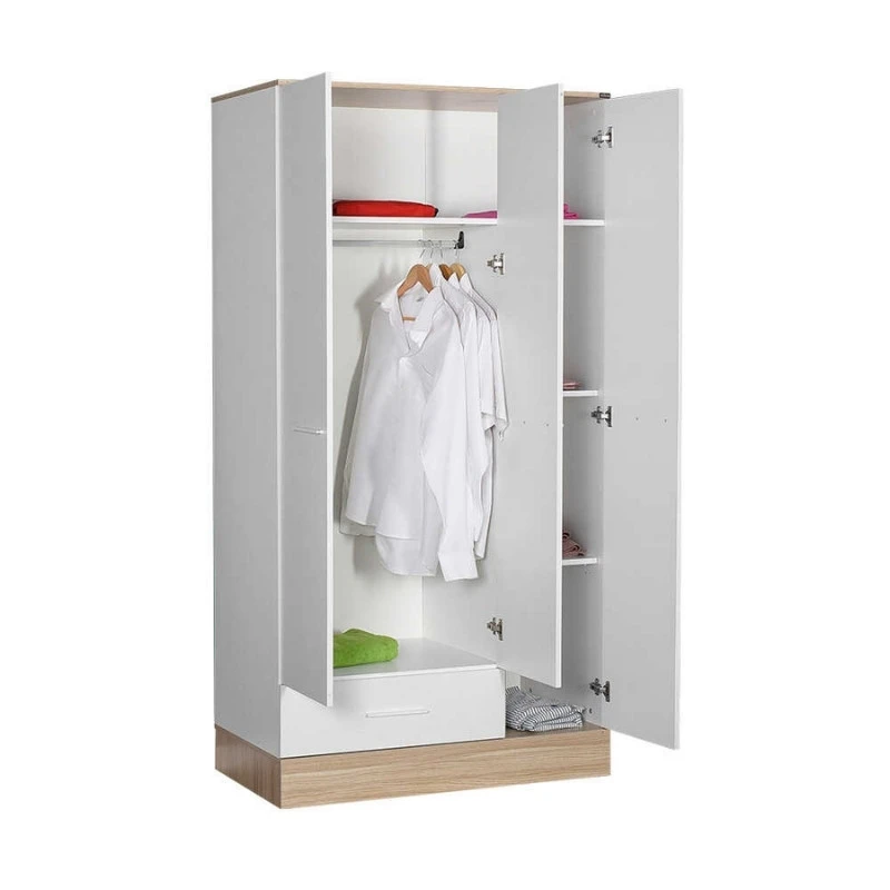 Base Megapap three-door wardrobe in white - sonoma color 103x52x198cm.