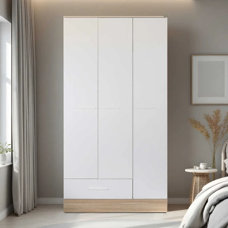 Base Megapap three-door wardrobe in white - sonoma color 103x52x198cm.