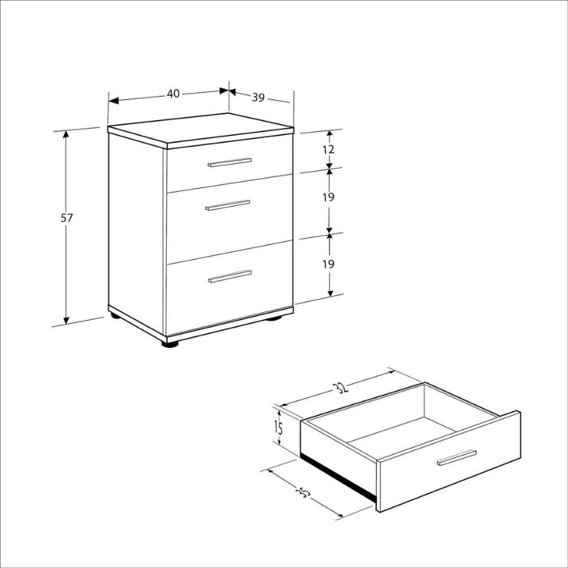Trendline Megapap bedside table - chest of drawers in white color 40x39x57cm.