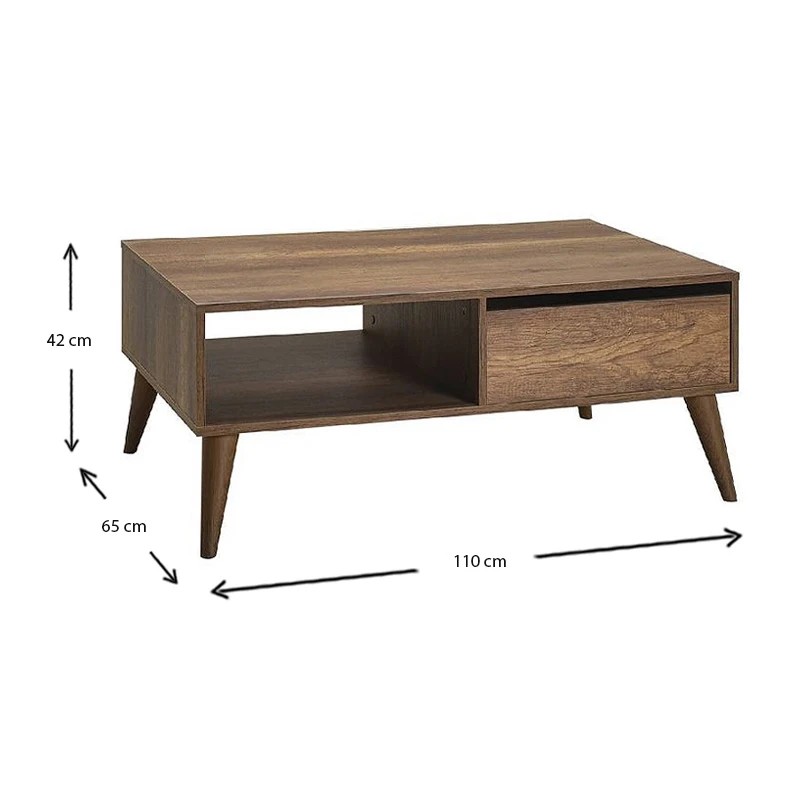 Slide Megapap melamine coffee table in walnut color 110x65x42cm.