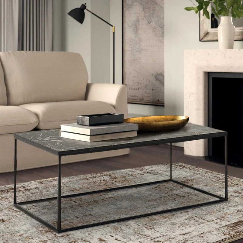 Homemania Sully metallic/melamine coffe table in marble decor color 100x60x42cm.