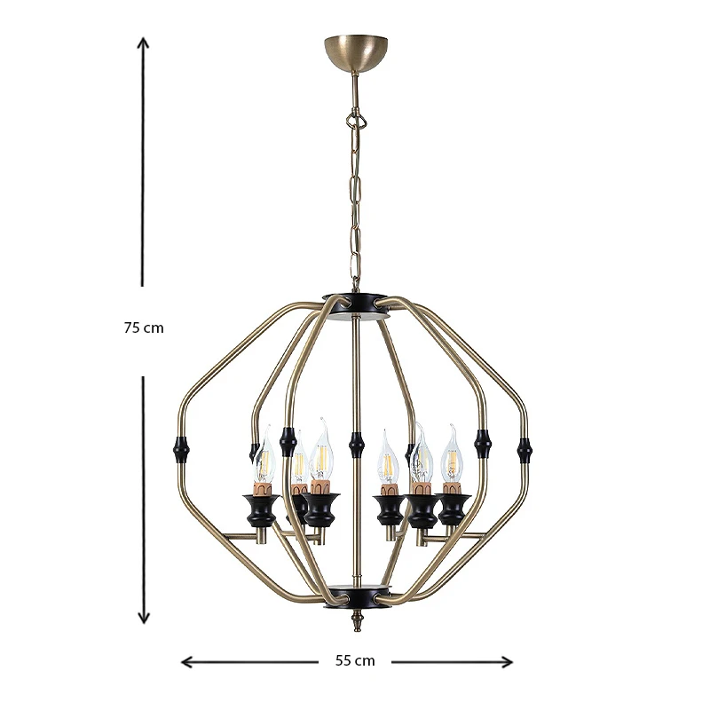 Flawless Megapap metallic six-light ceiling light in golden color 55x55x75cm.