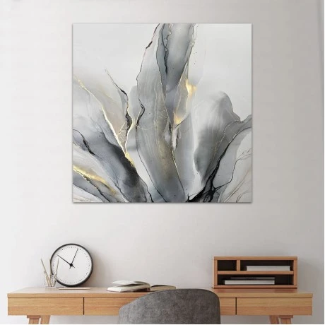 Πίνακας σε καμβά "Abstract Grey Leaves" Megapap ψηφιακής εκτύπωσης 100x100x3εκ.