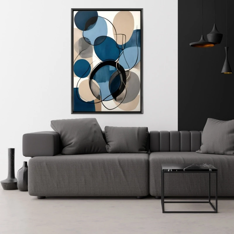 "Blue and Beige Abstract" Megapap painting on canvas digital printing with frame 70x100x3cm.
