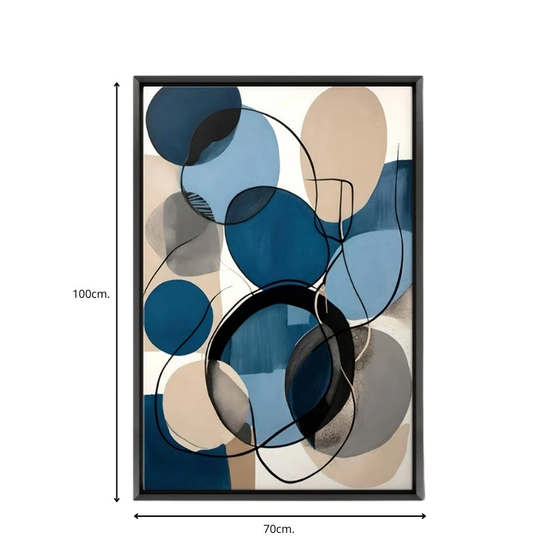 "Blue and Beige Abstract" Megapap painting on canvas digital printing with frame 70x100x3cm.