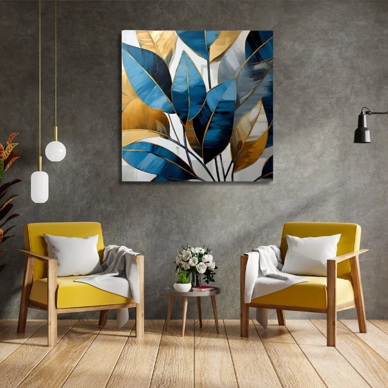"Botanical Leaves" Megapap canvas painting digital printing 100x100x3cm.
