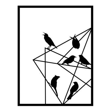 Birds on Wire Megapap metal wall art in black color 37x2x49cm.
