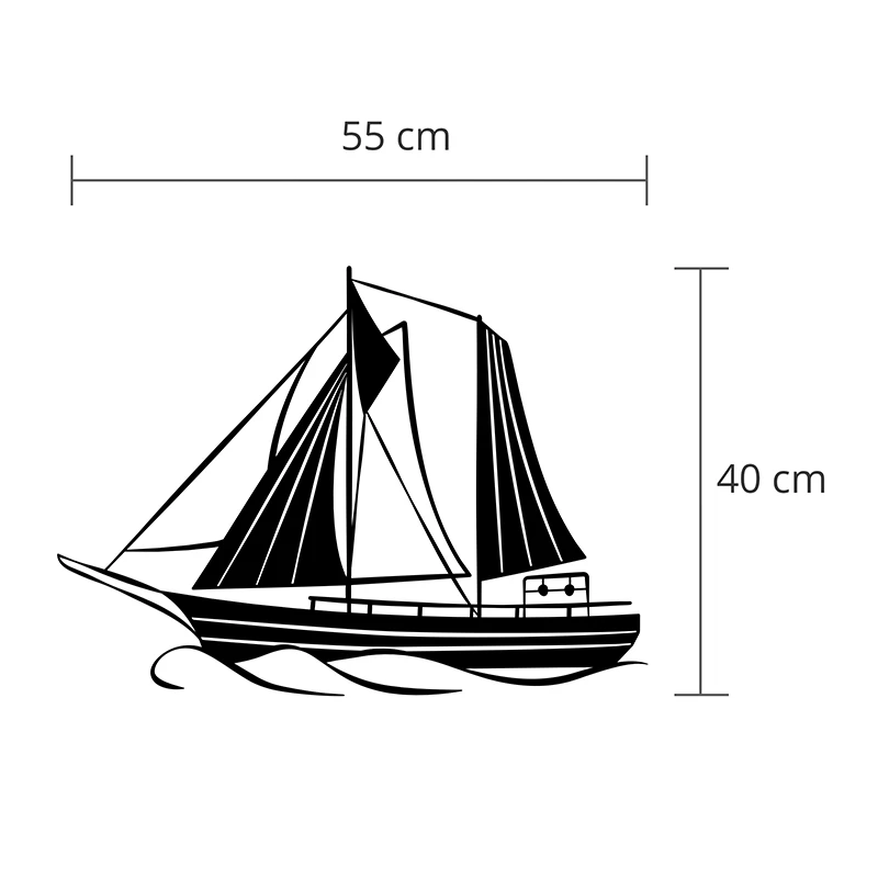 Sail Megapap metal wall art in black color 55x2x40cm.