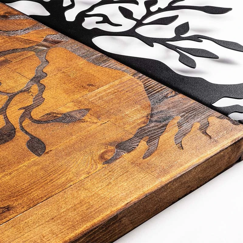 Agac Tree Megapap wooden - metal wall art in walnut - black color 58x3x58cm.