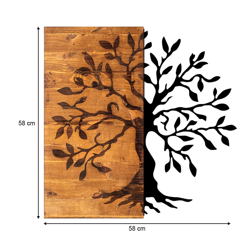 Agac Tree Megapap wooden - metal wall art in walnut - black color 58x3x58cm.