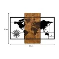 World Map Megapap wooden - metal wall art in walnut - black color 85x3x58cm.