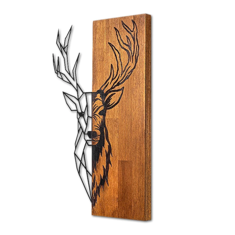 Deer Megapap wooden - metal wall art in walnut - black color 36x3x58cm.