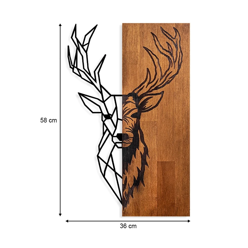 Deer Megapap wooden - metal wall art in walnut - black color 36x3x58cm.