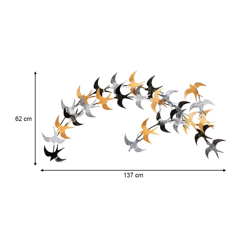 Birds Megapap metal wall art in black - bronze - silver color 137x1.5x62cm.
