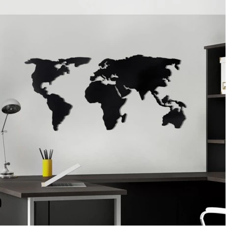 Διακοσμητικό τοίχου World Map Megapap μεταλλικό χρώμα μαύρο 120x60εκ.