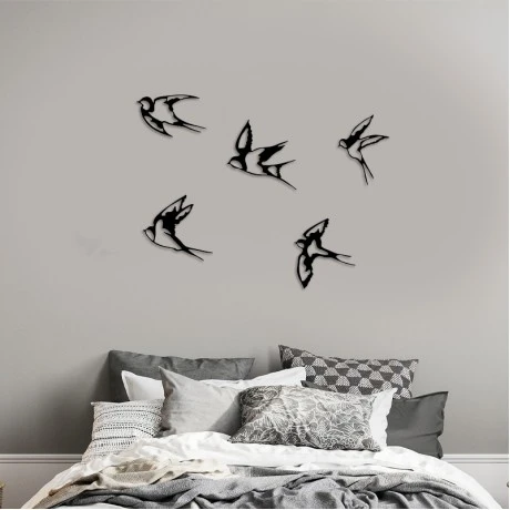 Swallows Megapap 5 metal art pieces in black color 19x19cm.