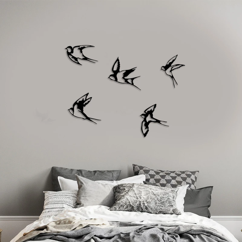 Swallows Megapap 5 metal art pieces in black color 19x19cm.