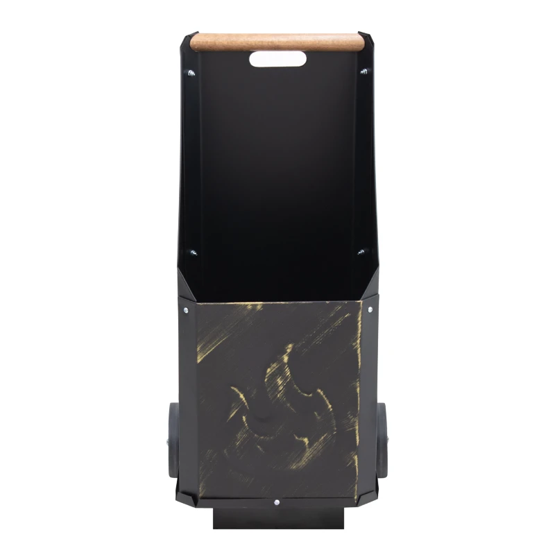 Wood trolley No3 metal in black color with gold details 38x38x91cm