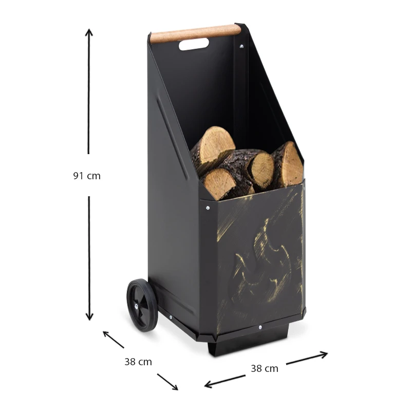Wood trolley No3 metal in black color with gold details 38x38x91cm
